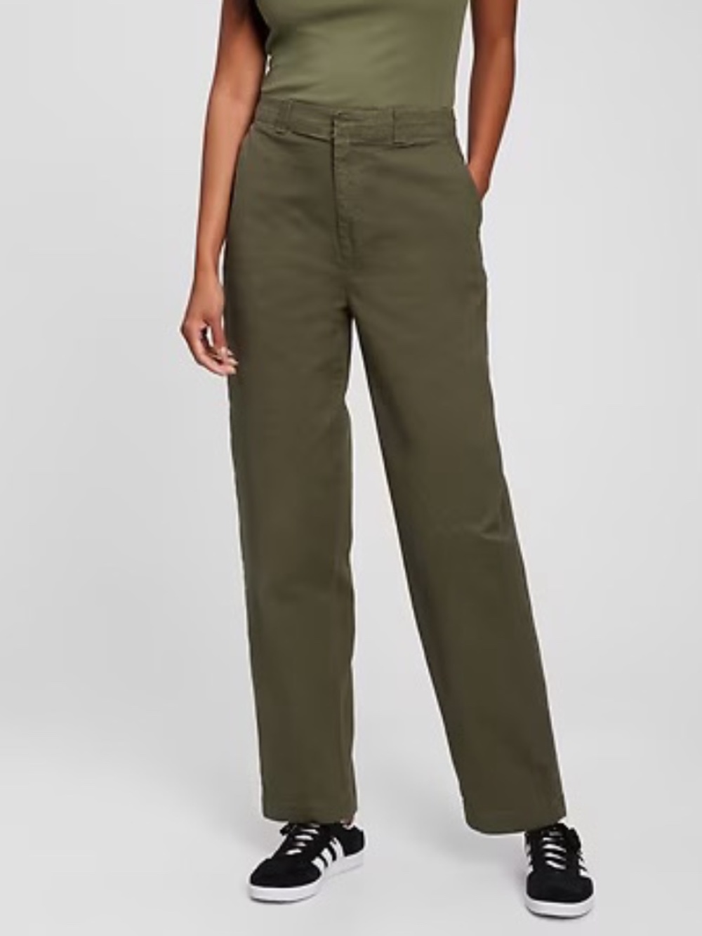 Gap Olive Green Cotton Straight Up Khaki High Rise Flat Front Ankle Pants SZ 16